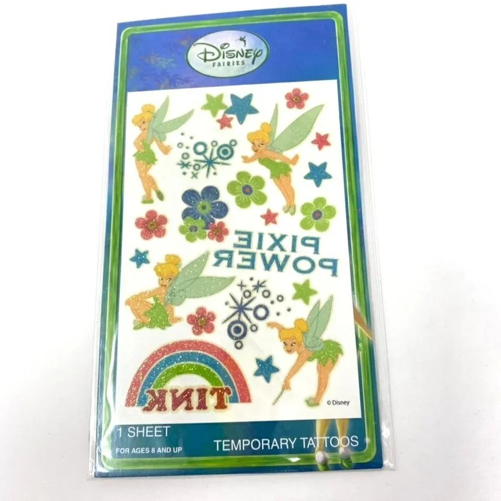 Disney Fairies Tinker Bell Set Sticky Notes Glitter Tattoos Color Pencils